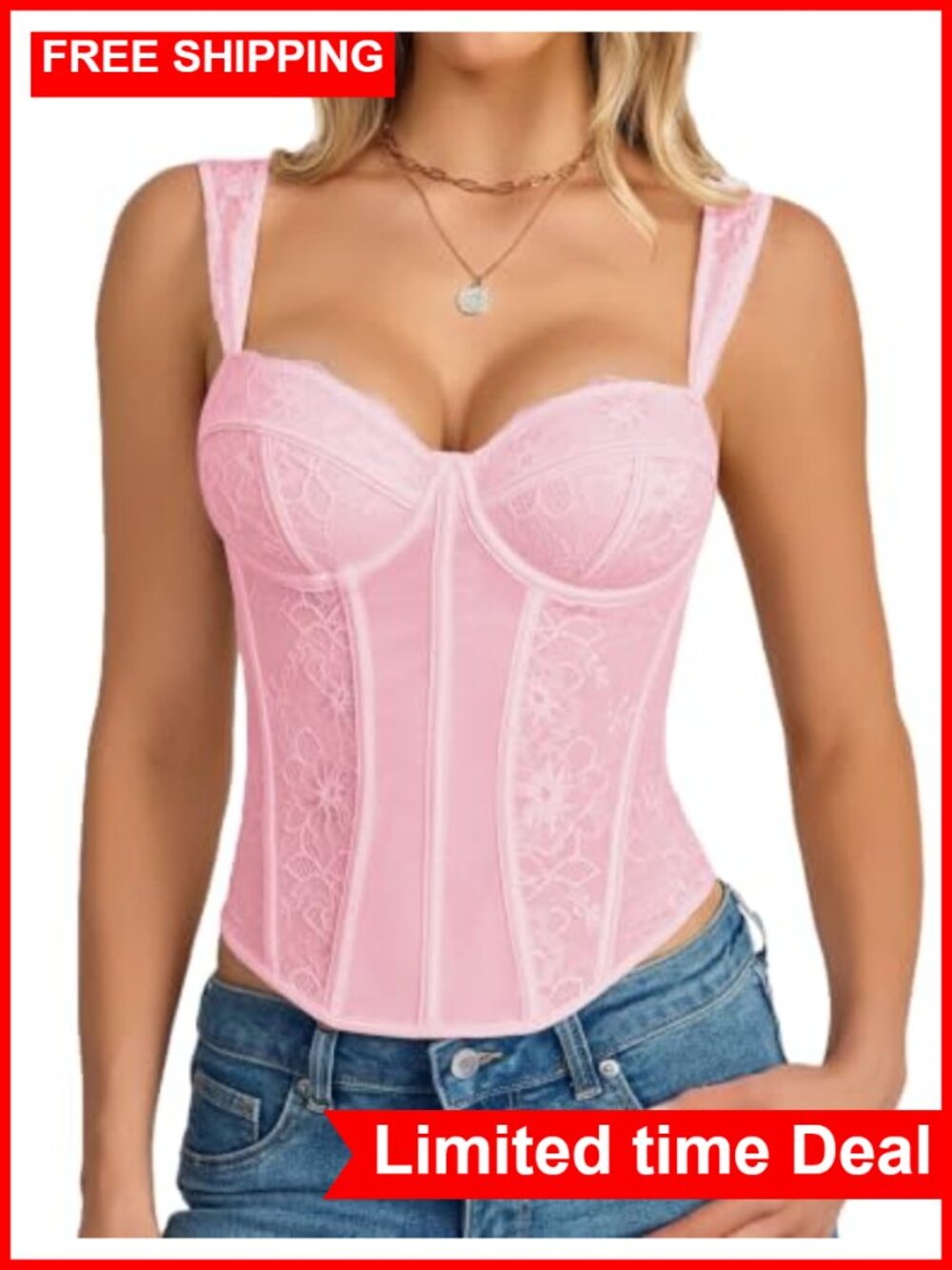Lace Bustier Underwire Corset Top With Fishbone Waist Training